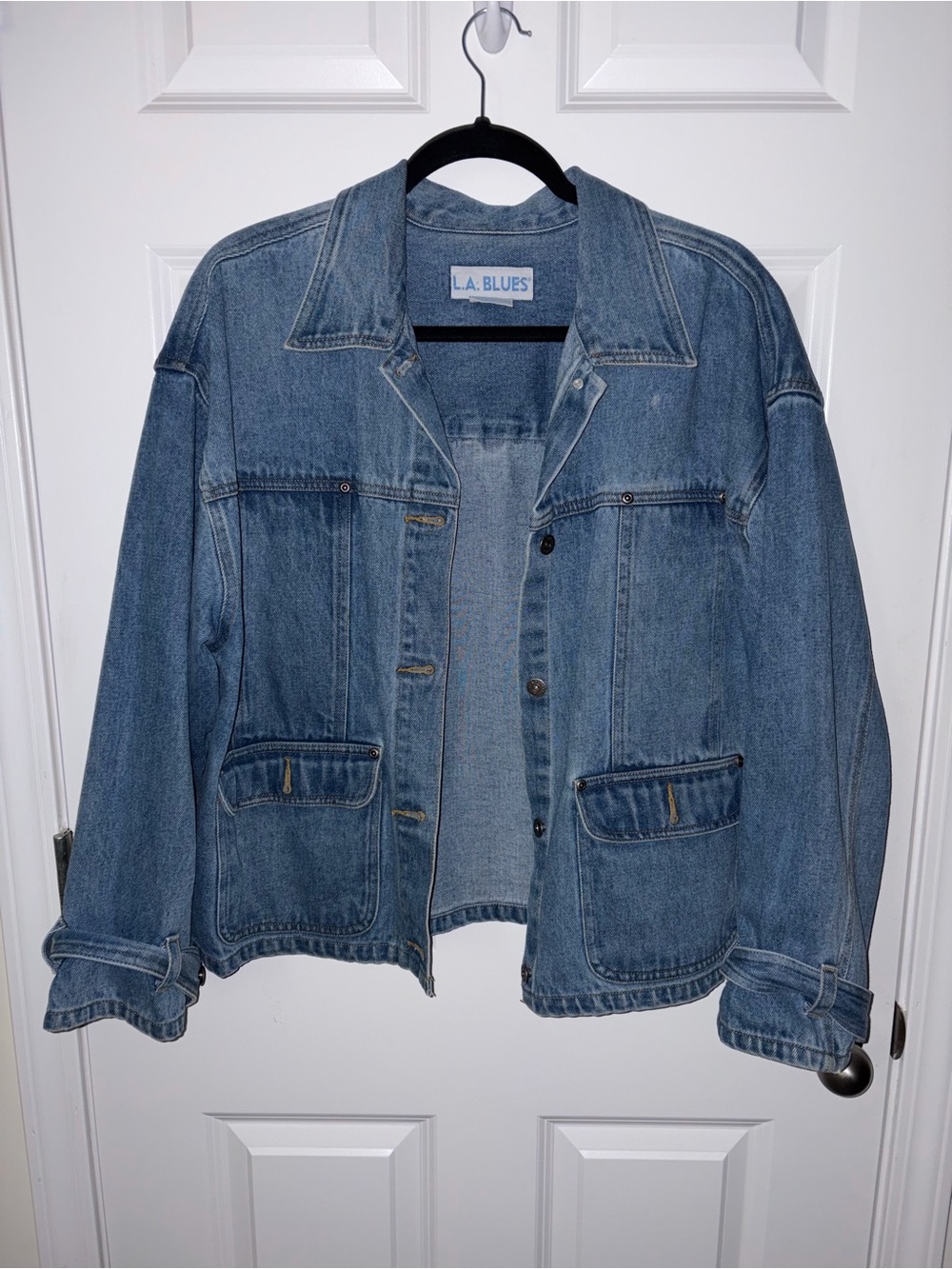 Vintage 1990s L.A. Blues Women's Light Blue Denim Jacket with Patch Pockets